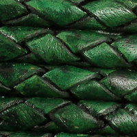 Lederband, geflochten 4mm  dunkel grün antik - REST 0,4m