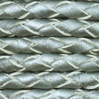Lederband, geflochten 3 mm  silber metallic - REST 0,5m